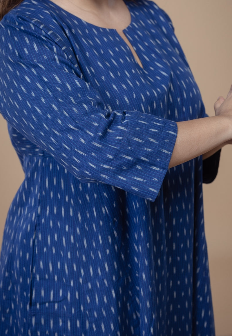 Nyra Blue Ikkat Cotton Jhabba Kali Co-Ord Set