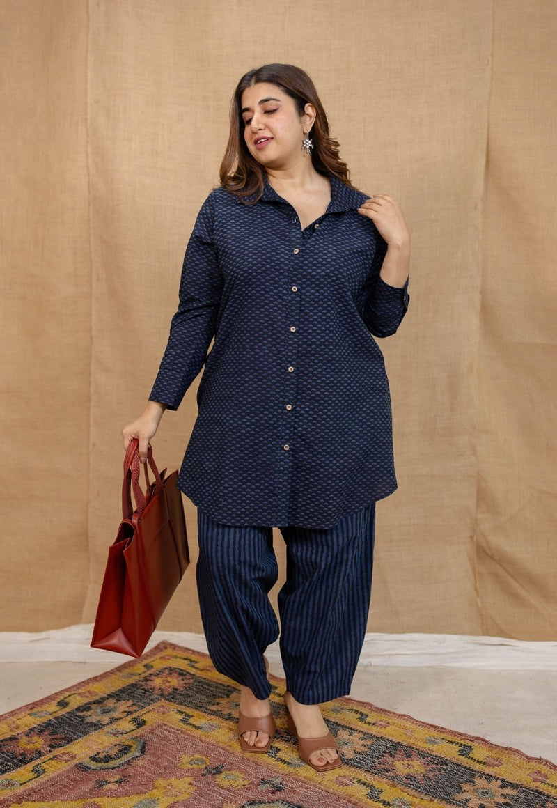 Jazza Navy Blue Ajrakh Cotton Straight Kurta