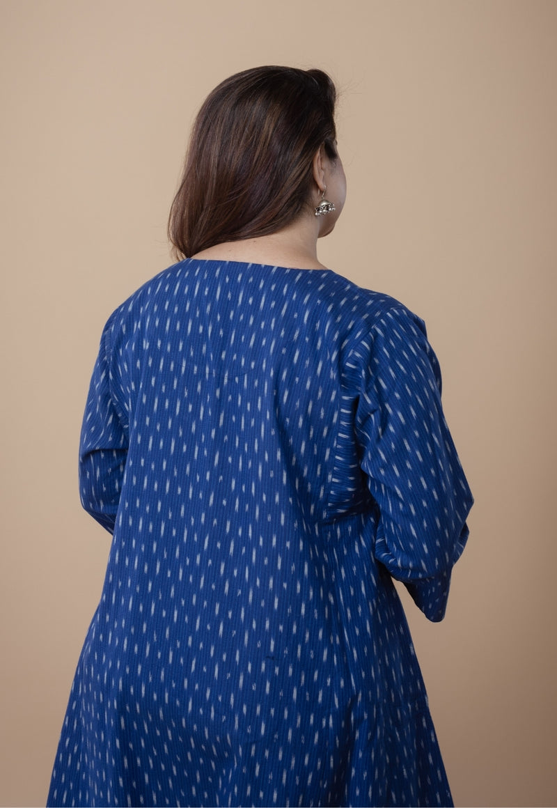 Nyra Blue Ikkat Cotton Jhabba Kali Co-Ord Set