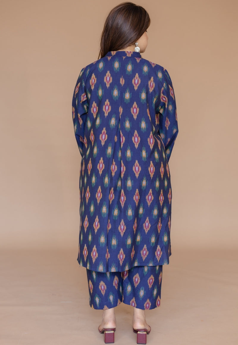 Ayaat Blue Handloom Ikkat Cotton Straight Kurta