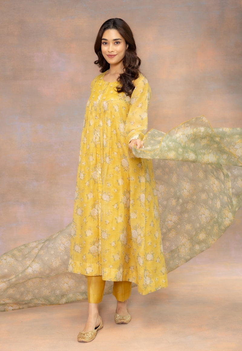 Rooz Green Sanganeri Kota Doria Silk Dupatta with Mukaish Detailing