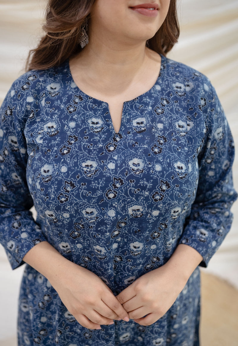 Ekta Ajrakh Blue Kali Cotton Kurta