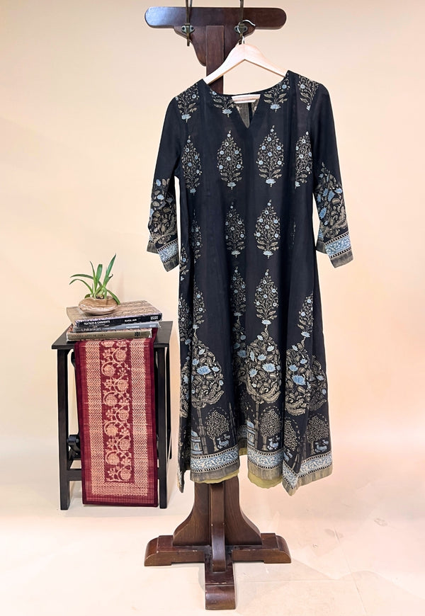 Prisha Black Ajrakh Cotton kali Kurta