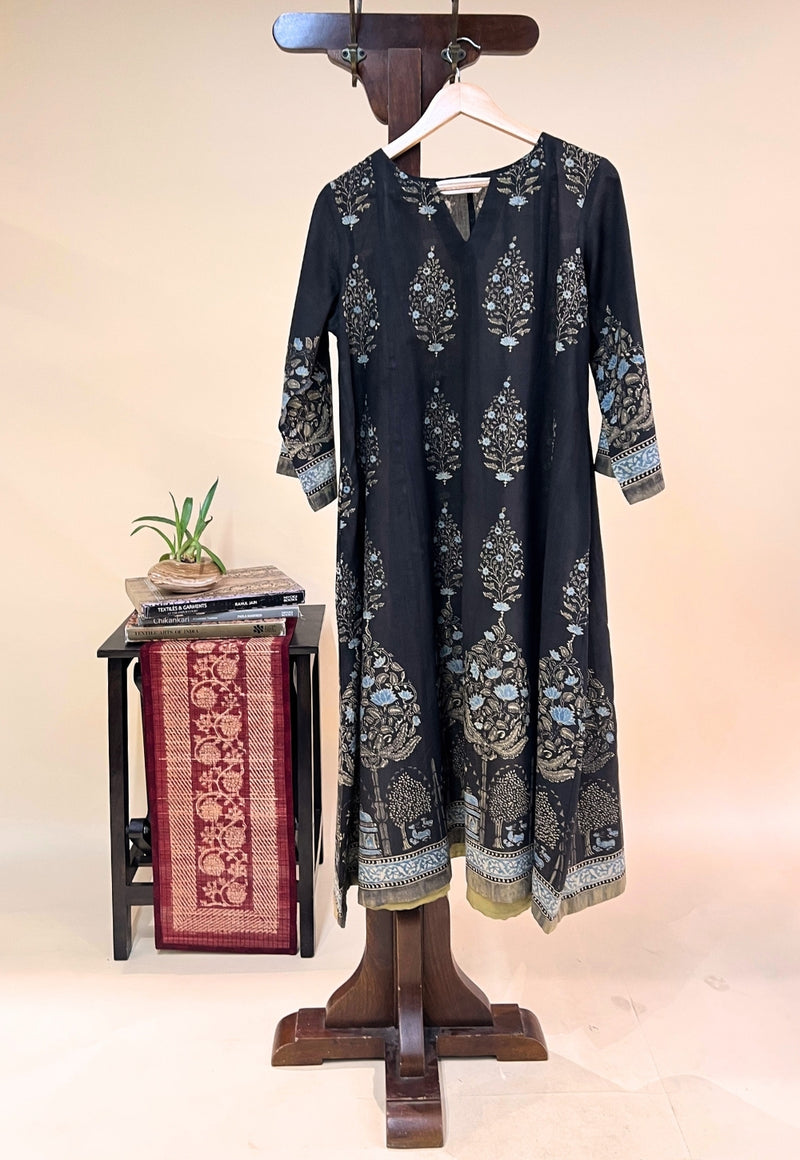 Prisha Black Ajrakh Cotton kali Kurta