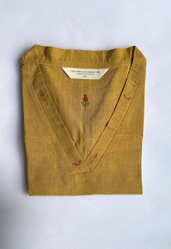 Sanika Mustard Jamdani Handloom Cotton Straight Short Top