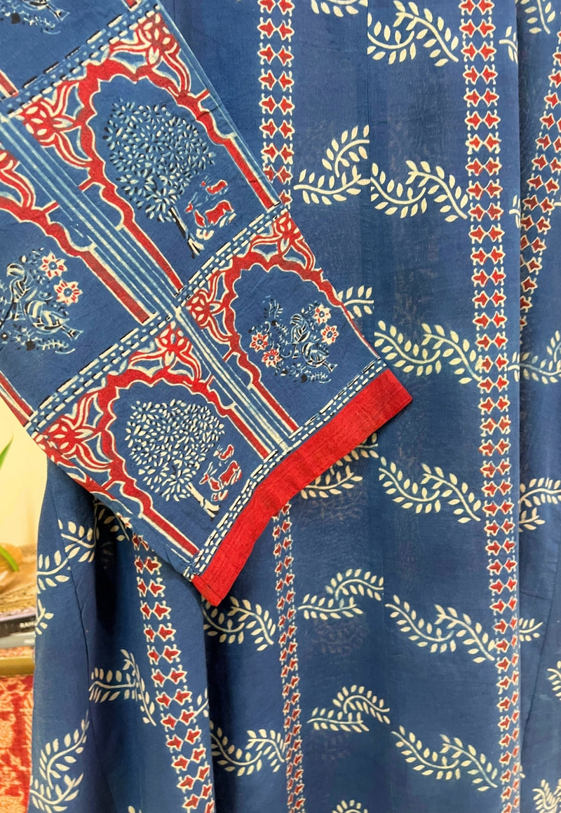 Prisha Blue Ajrakh Cotton Kali Kurta