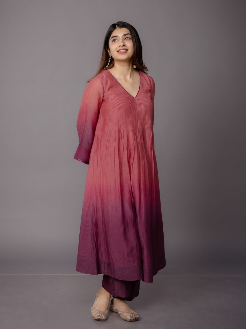 Dipti Red Ombre Chanderi Silk A Line Kurta