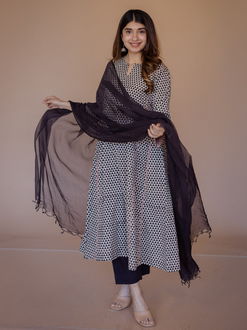 Black Solid Kota Doria Cotton Dupatta