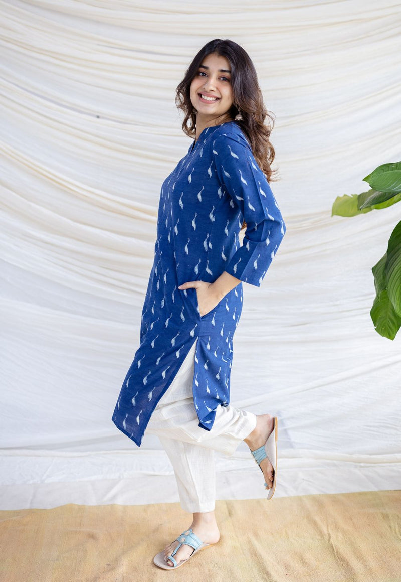 Zahira Indigo Dabu Cotton Straight Kurta