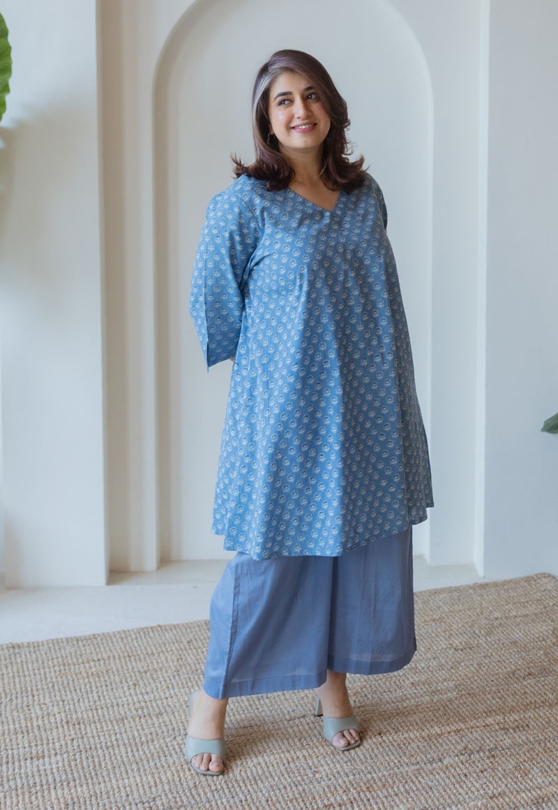 Shaili Blue Ajrakh Cotton A Line Kurta