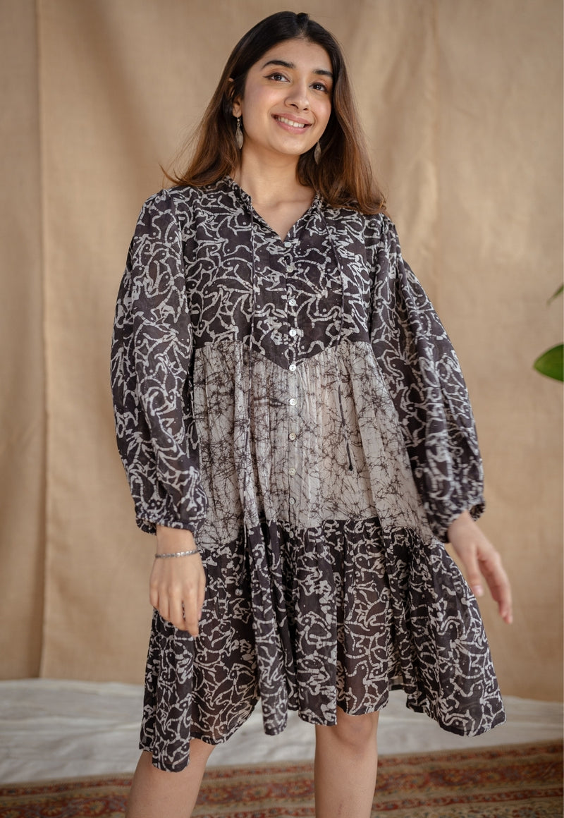 Yuvani Charcoal Batik MulMul Cotton Loose Dress