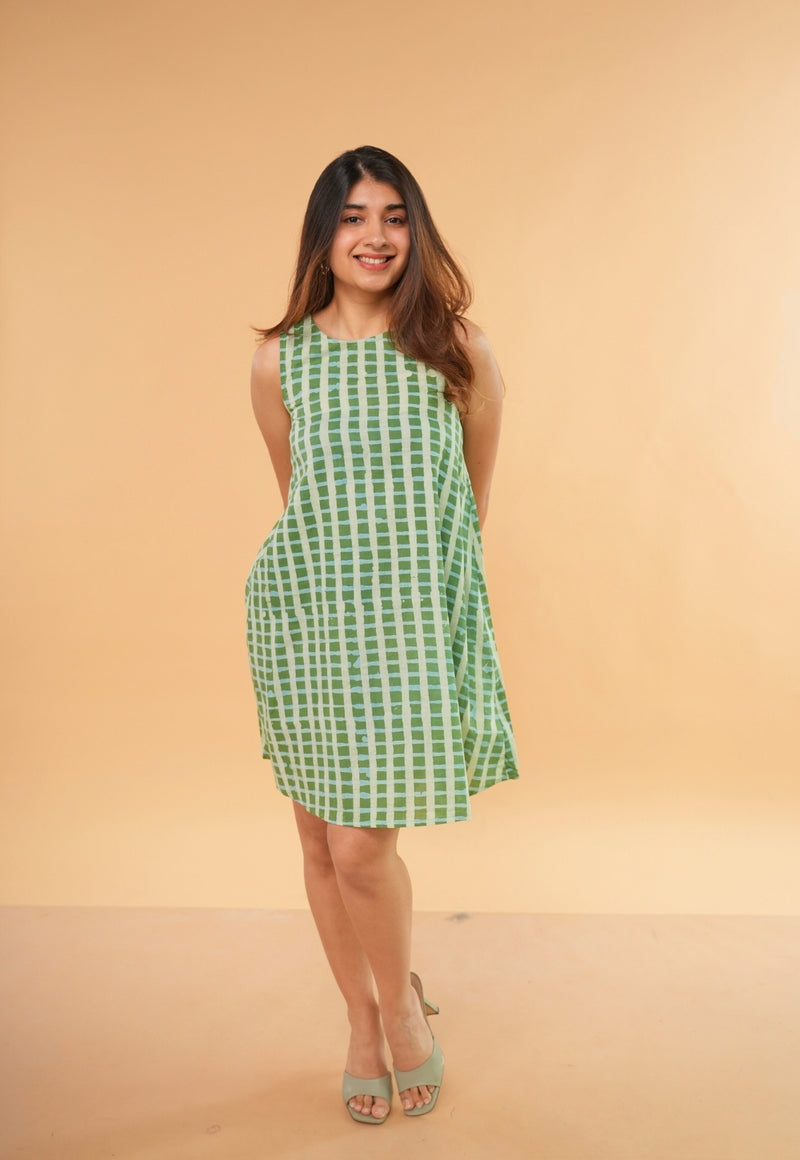 Inam Green Batik Cotton A Line Dress