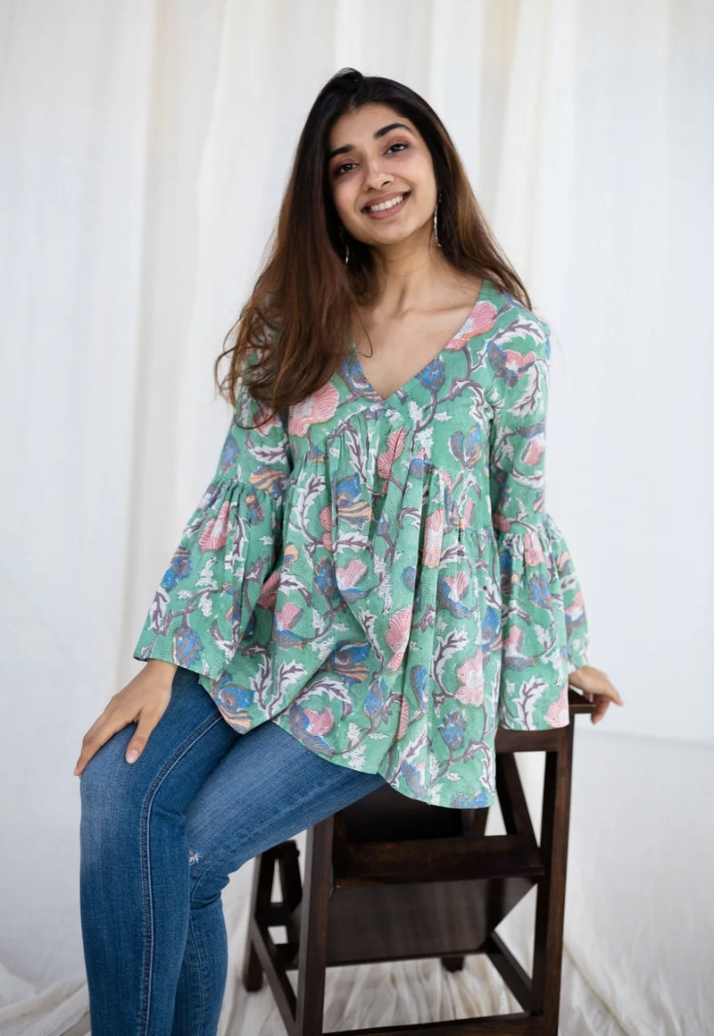 Sakshi Sanganeri Green Cotton Short Top