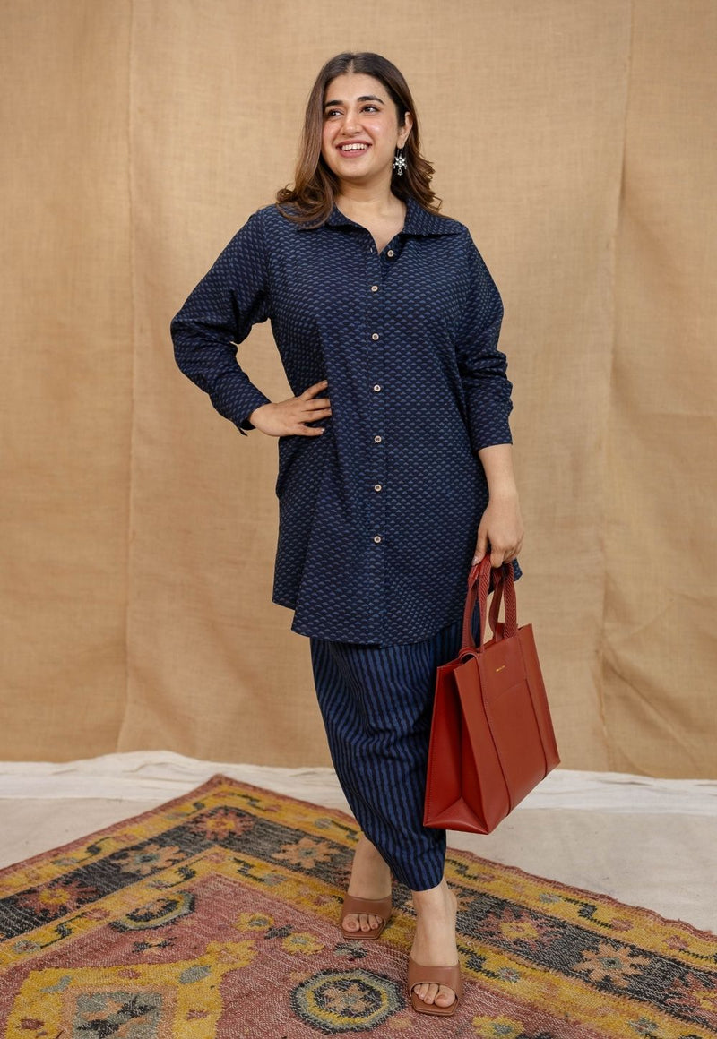 Jazza Navy Blue Ajrakh Cotton Straight Kurta