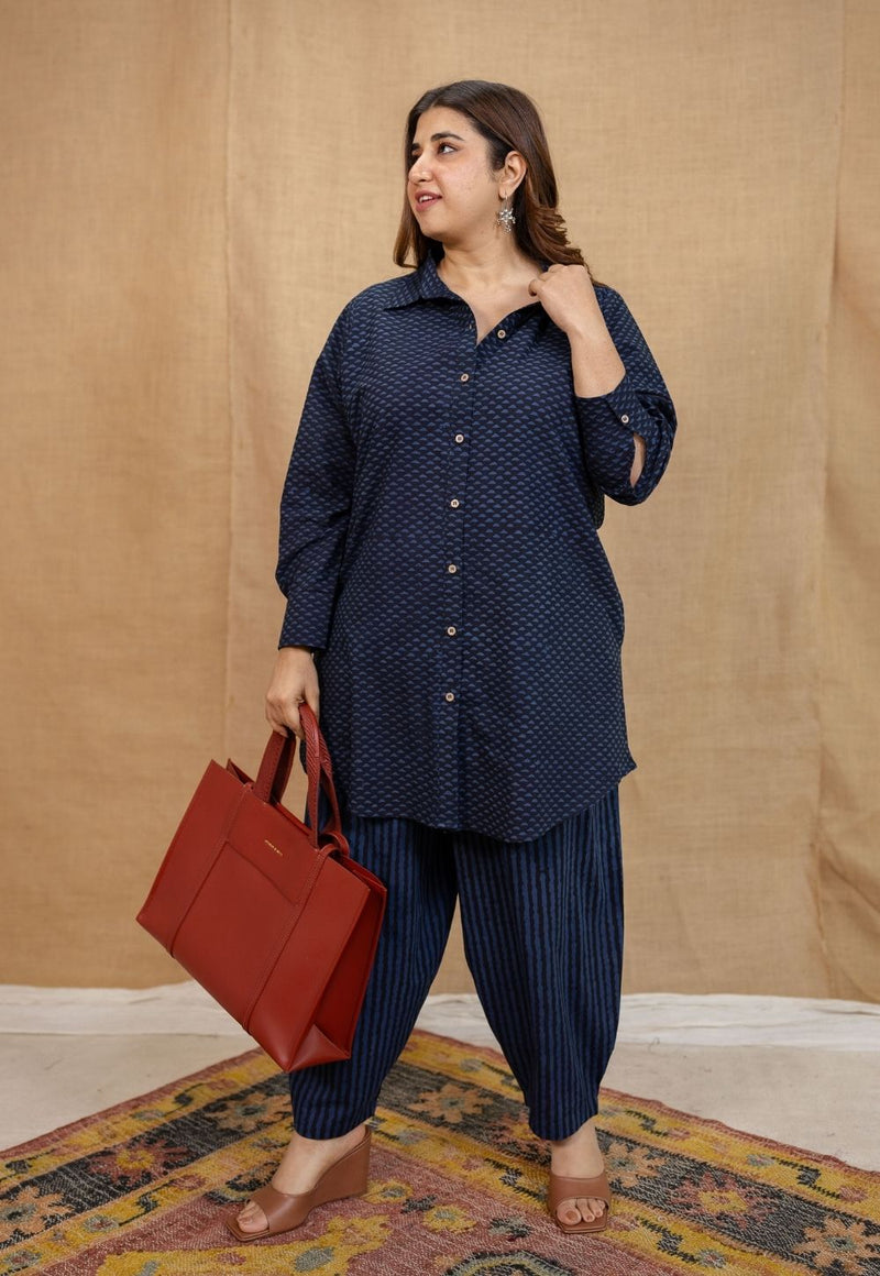 Jazza Navy Blue Ajrakh Cotton Straight Kurta