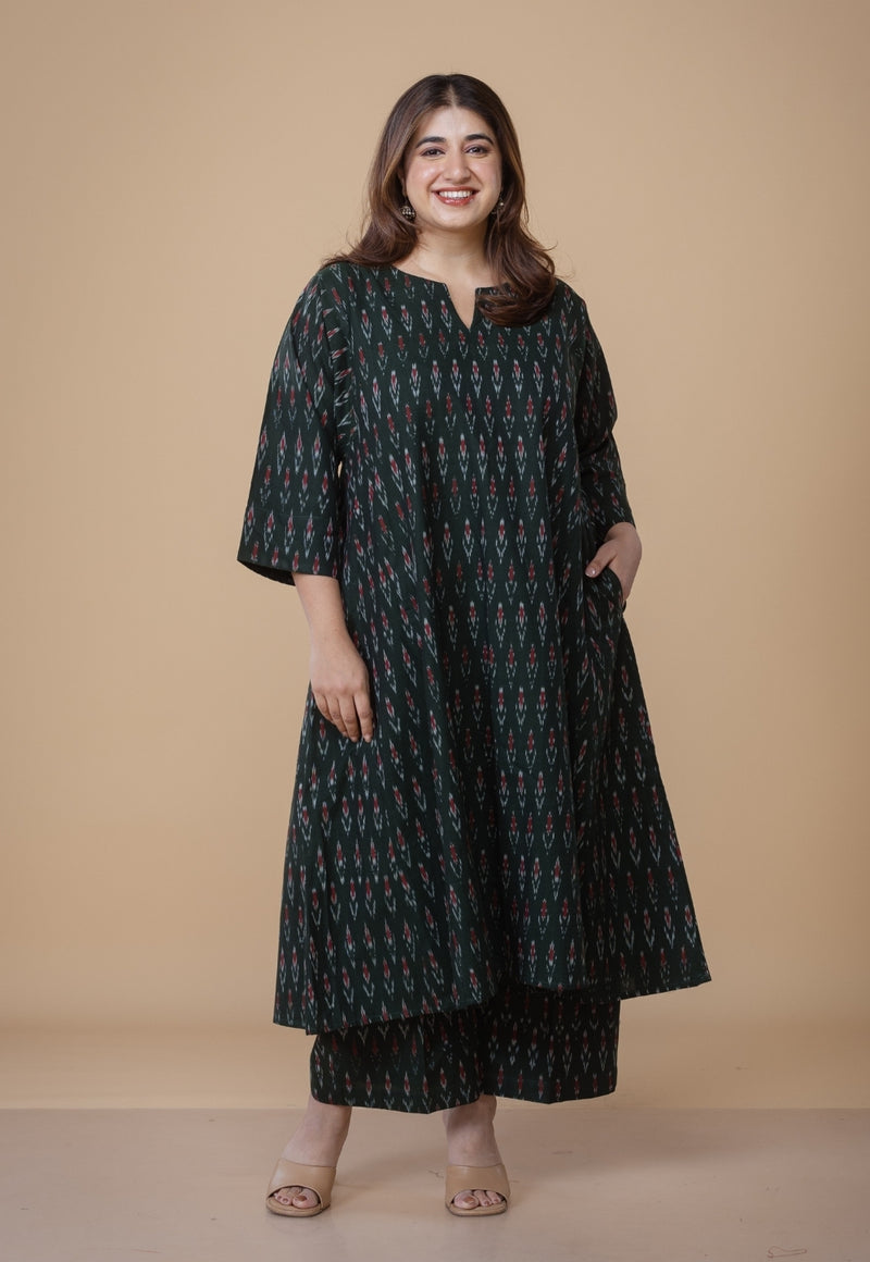 Nyra Green Ikkat Cotton Co-Ord Set