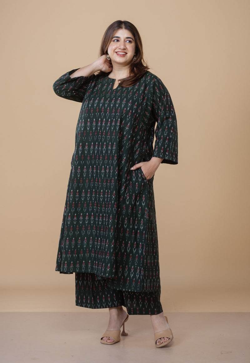 Nyra Green Ikkat Cotton Co-Ord Set