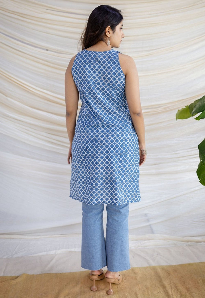 Anaya Indigo Dabu Cotton Straight Kurta