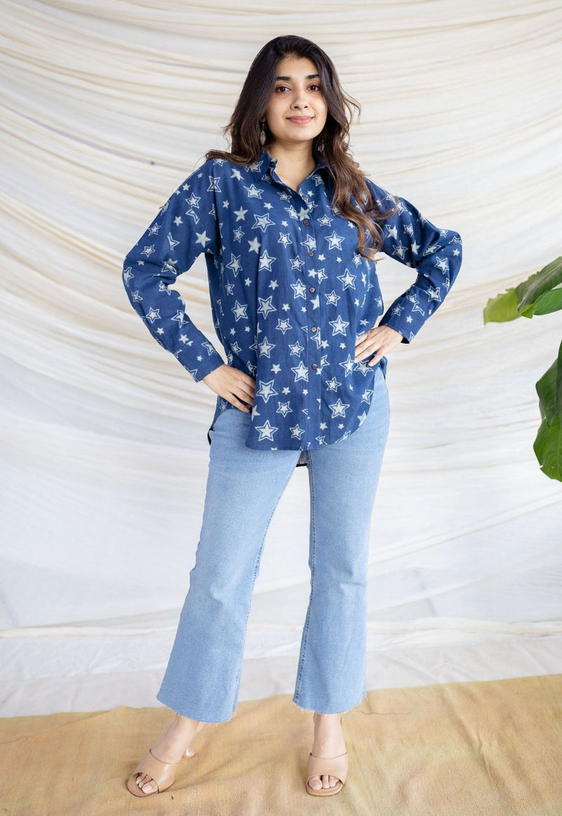 Filza Navy Blue Ajrakh Cotton Loose Shirt