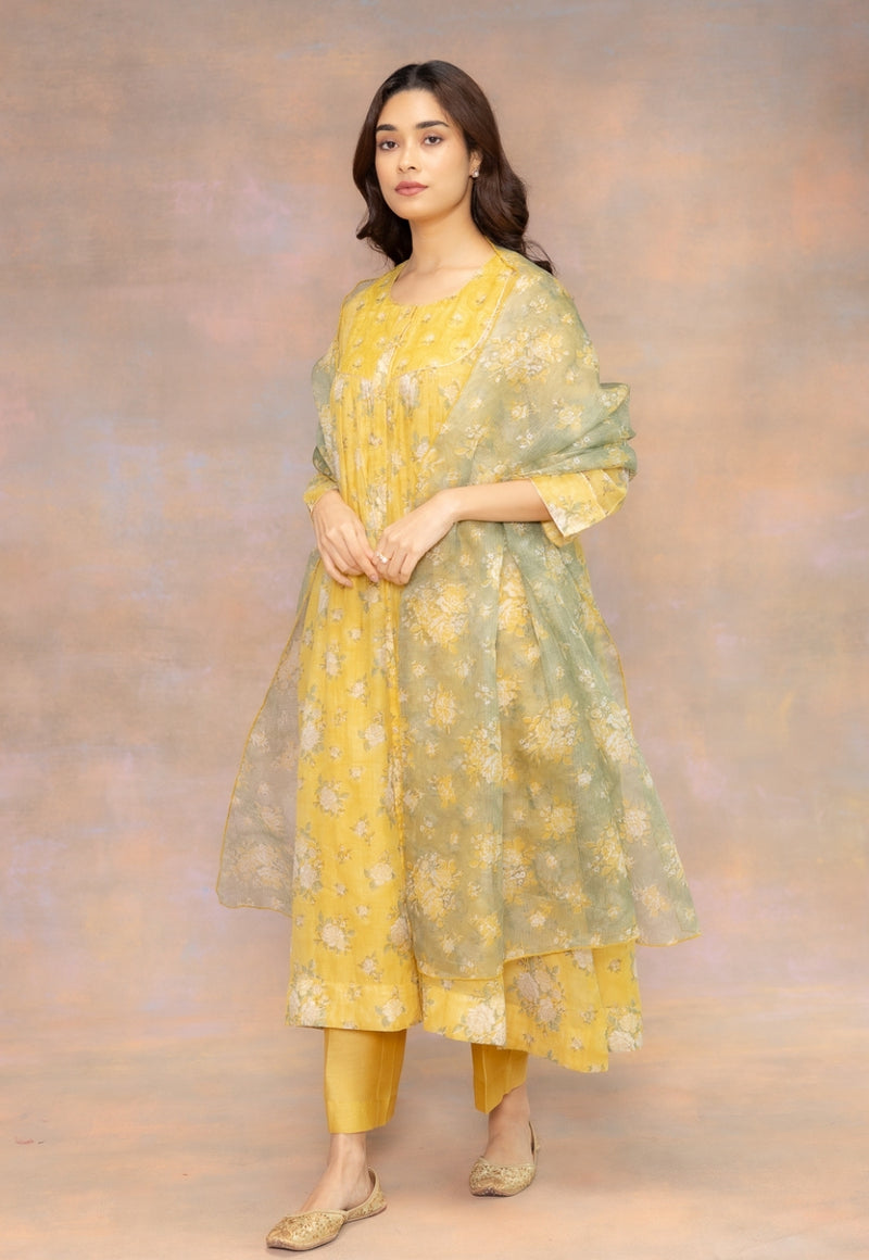 Yashi Yellow Solid Chanderi Silk Straight Pant