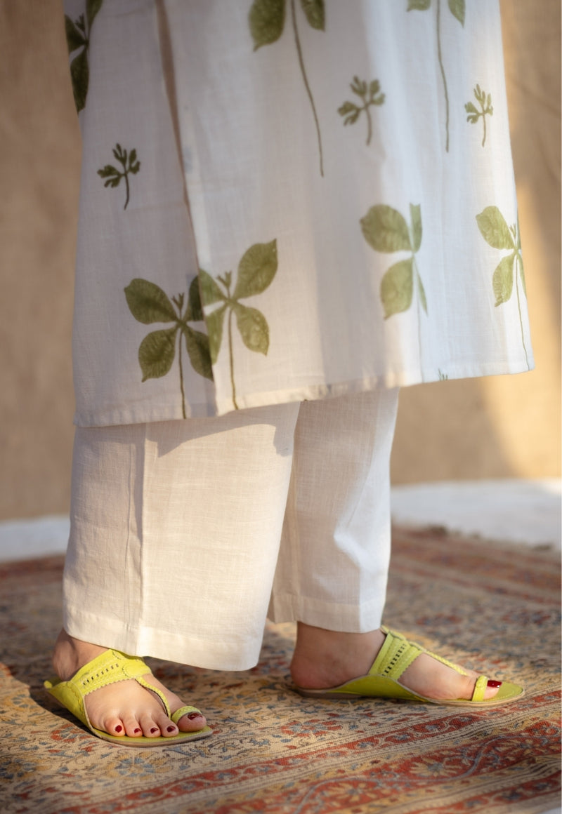 Azha Off White Dabu Slub Cotton Straight Kurta