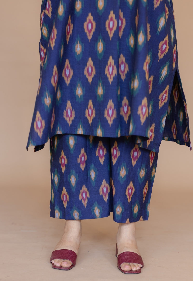 Yashi Blue Handloom Ikkat Cotton Straight Pant