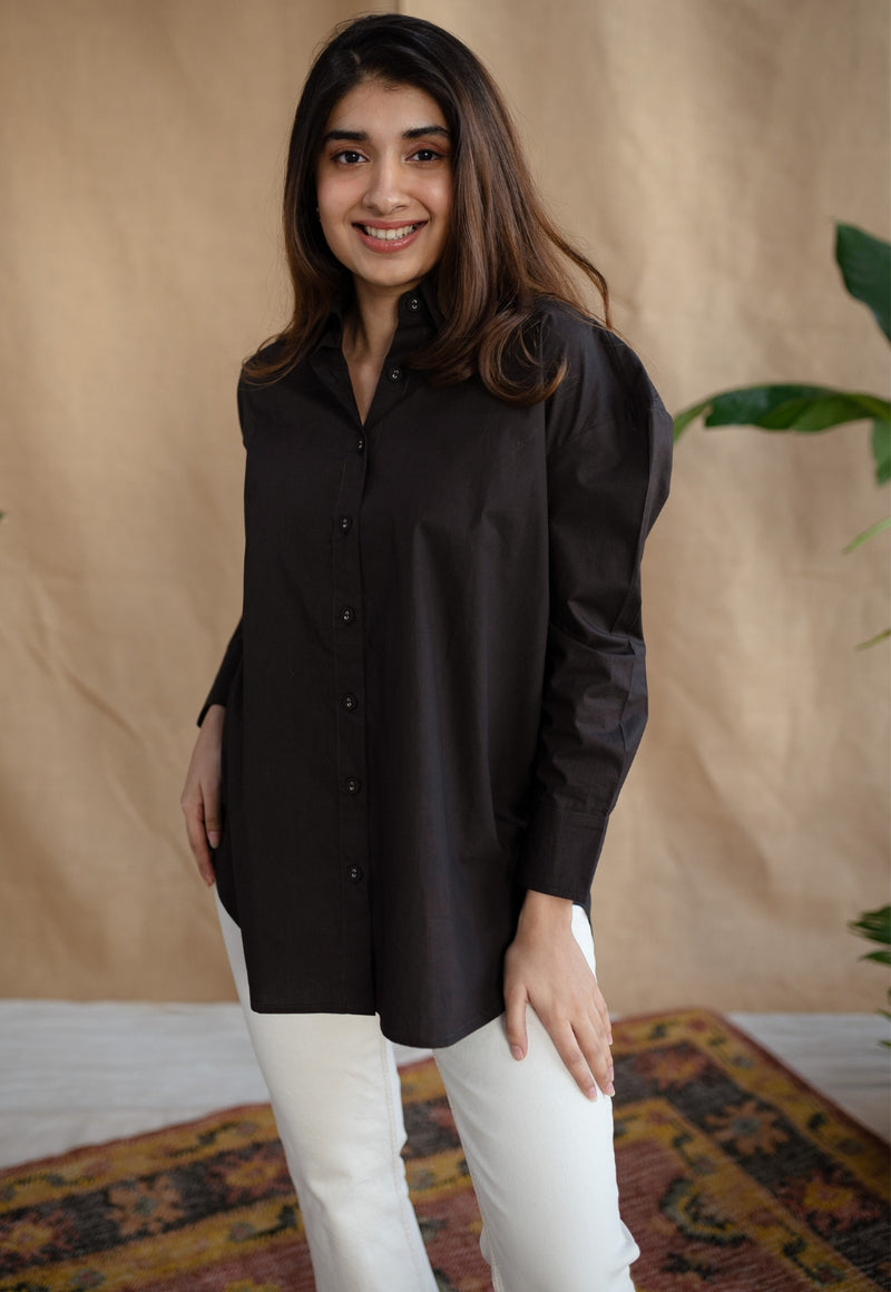 TIECO DyeVerse - Black Poplin Cotton Embroidered Shirt