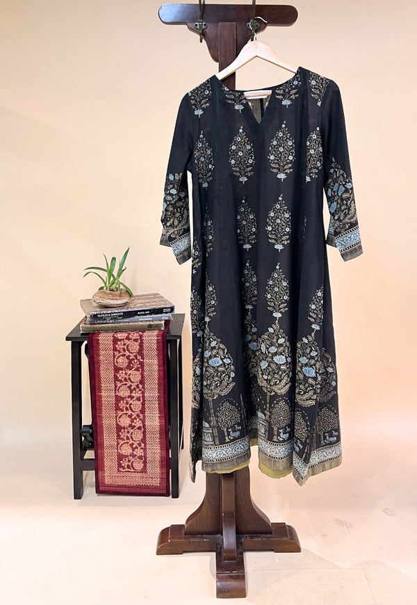 Prisha Black Ajrakh Cotton kali Kurta