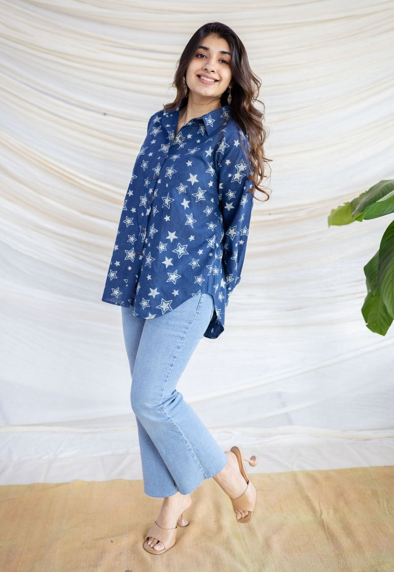 Filza Navy Blue Ajrakh Cotton Loose Shirt