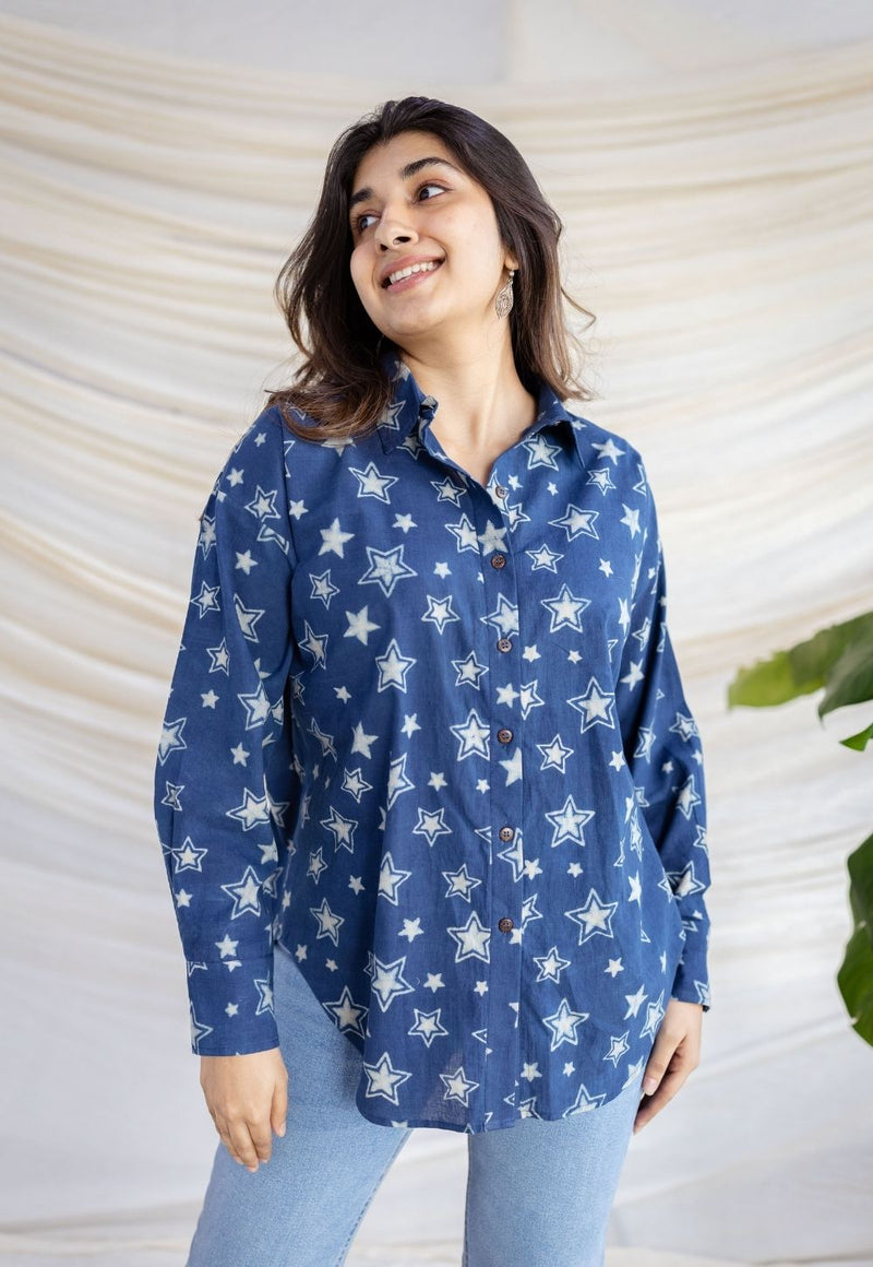 Filza Navy Blue Ajrakh Cotton Loose Shirt