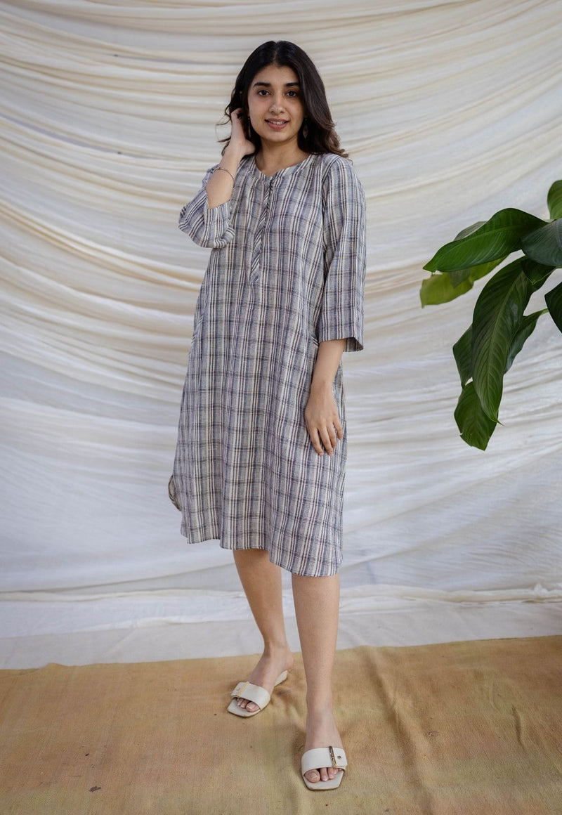 Nura Off White Handwoven Kala Cotton Straight Dress