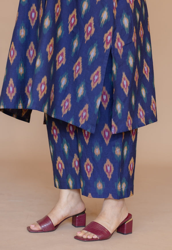 Yashi Blue Handloom Ikkat Cotton Straight Pant