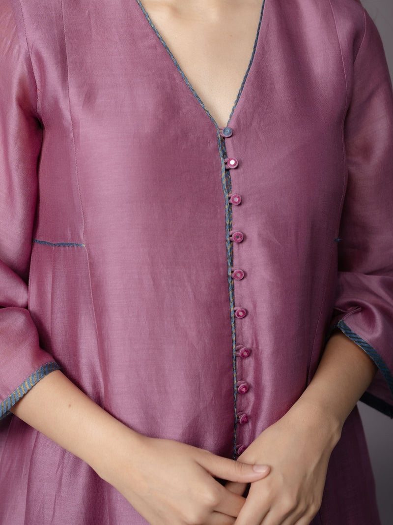 Deepa Purple Solid Chanderi Silk Kali Kurta with Hand Embroidery