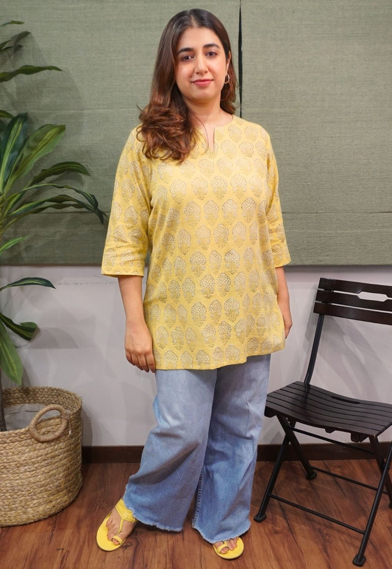 Yellow Dabu Slub Cotton Top