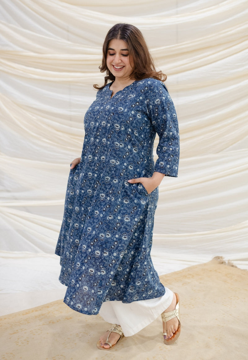 Ekta Ajrakh Blue Kali Cotton Kurta