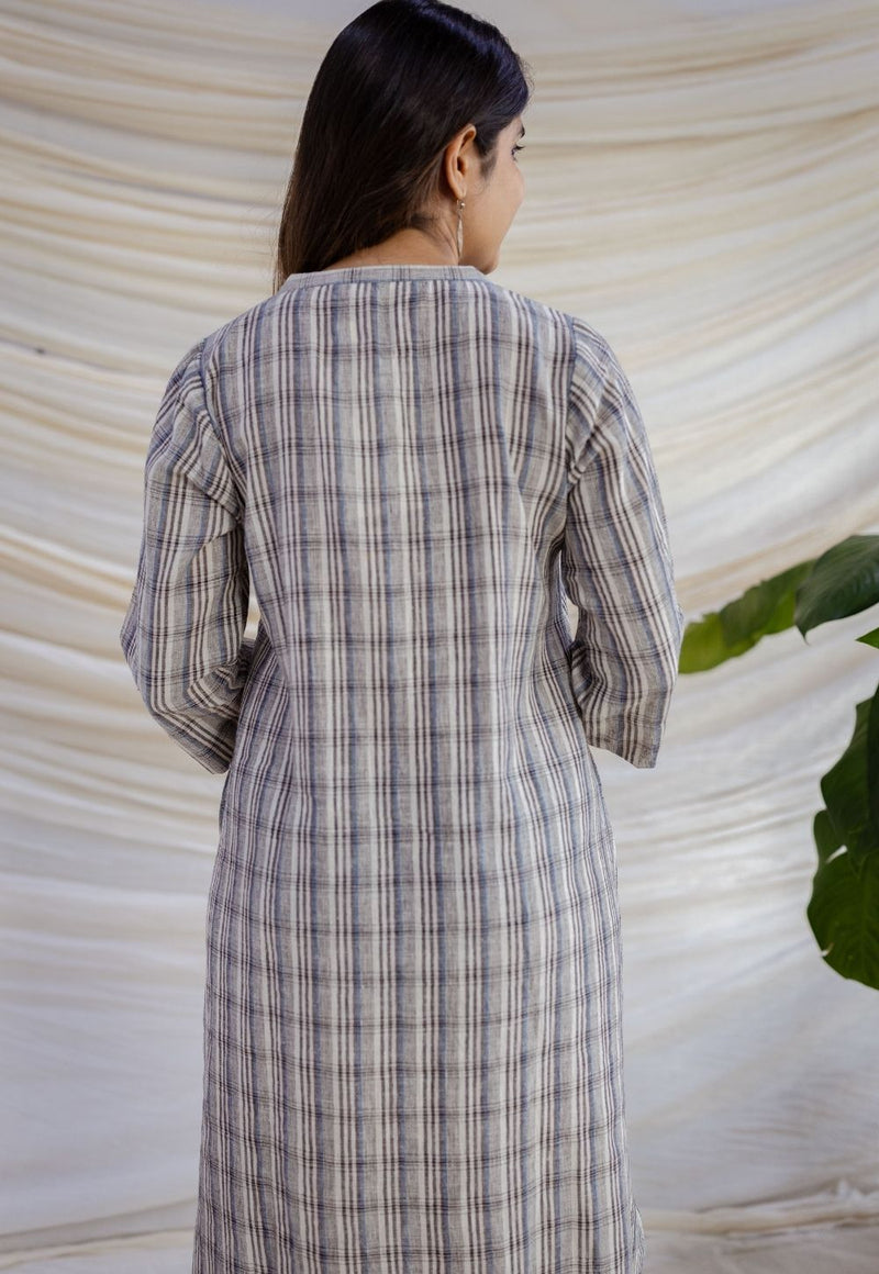 Nura Off White Handwoven Kala Cotton Straight Dress