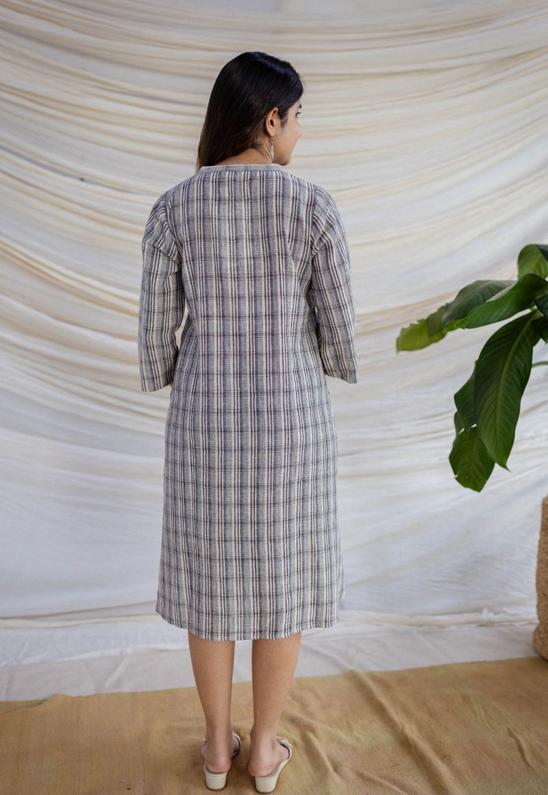 Nura Off White Handwoven Kala Cotton Straight Dress