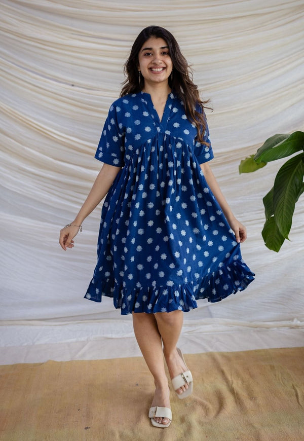 Nyla Indigo Dabu Cotton A Line Dress