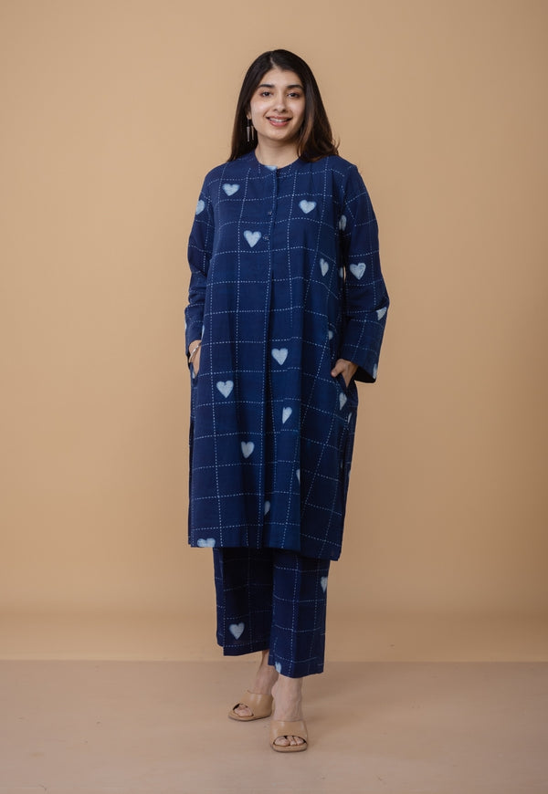 Ayaat Blue Dabu Cotton Straight Co-Ord Set