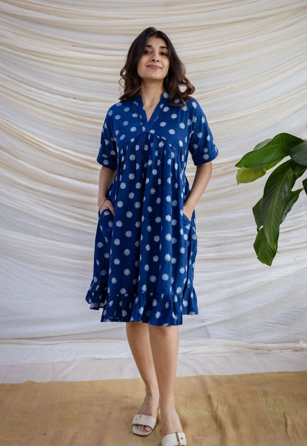 Nyla Indigo Dabu Cotton A Line Dress