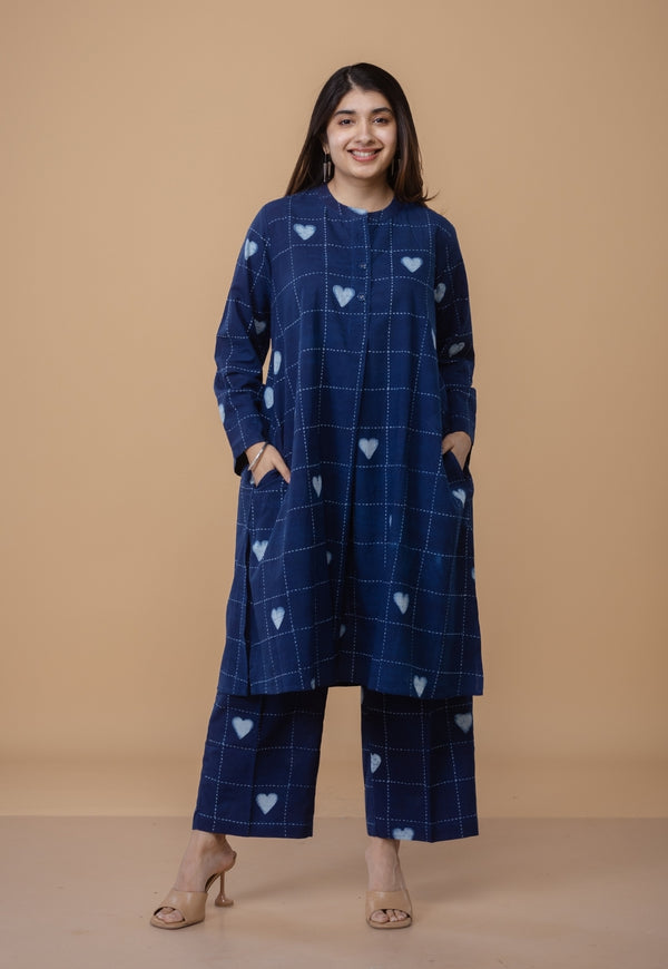 Ayaat Blue Dabu Cotton Straight Co-Ord Set