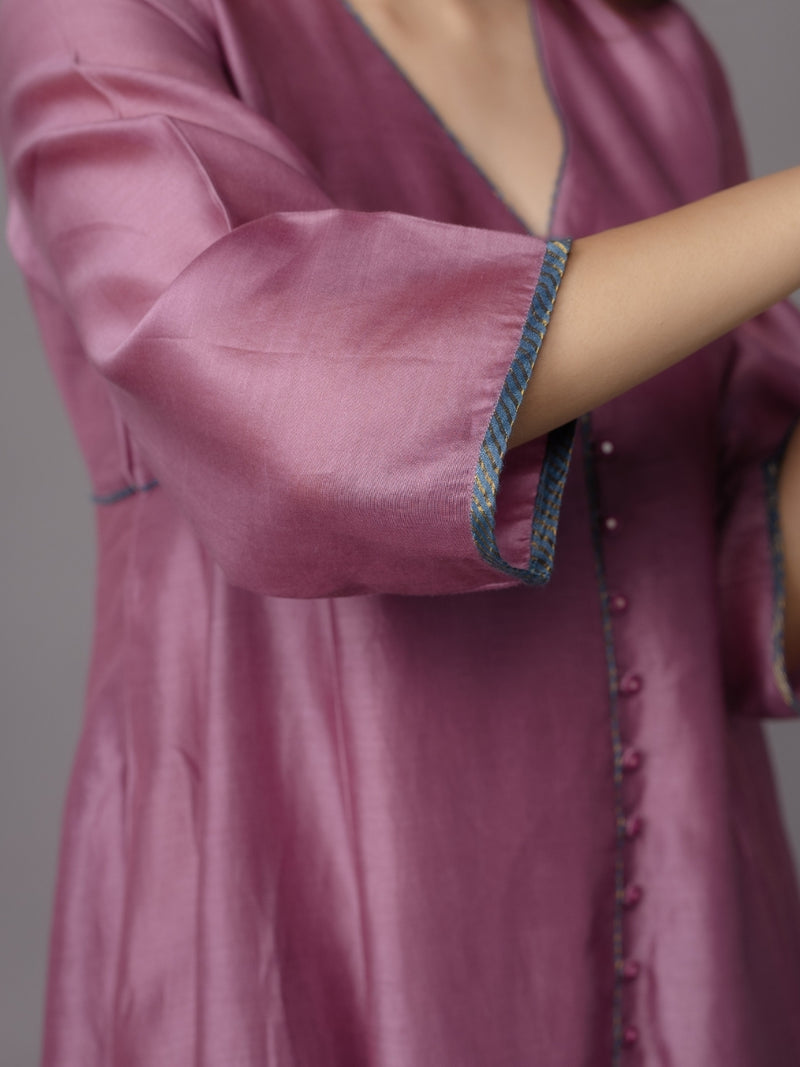 Deepa Purple Solid Chanderi Silk Kali Kurta with Hand Embroidery