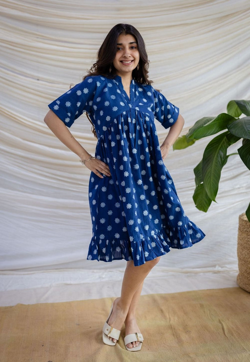 Nyla Indigo Dabu Cotton A Line Dress