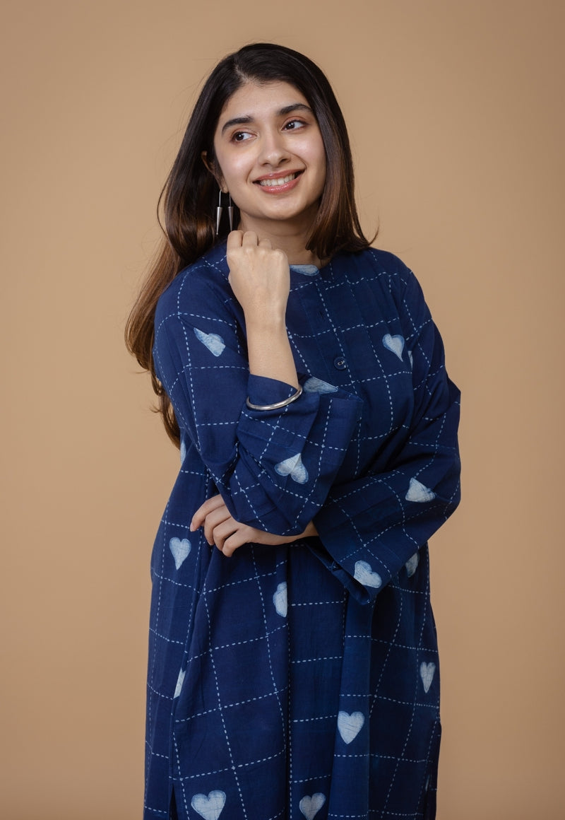 Ayaat Blue Dabu Cotton Straight Co-Ord Set