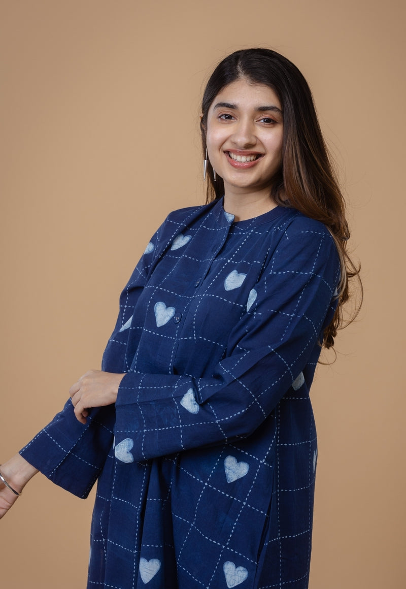 Ayaat Blue Dabu Cotton Straight Co-Ord Set