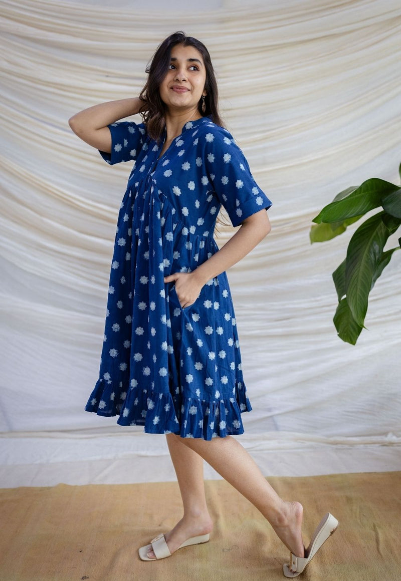 Nyla Indigo Dabu Cotton A Line Dress