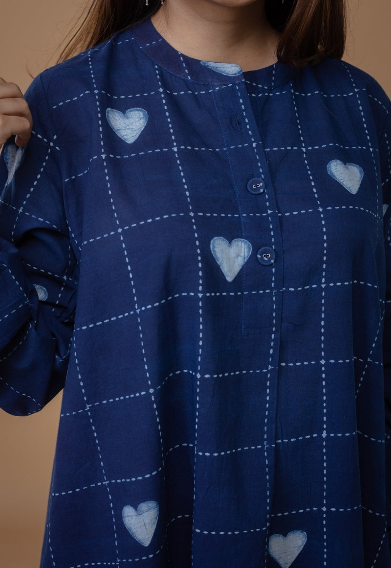 Ayaat Blue Dabu Cotton Straight Co-Ord Set