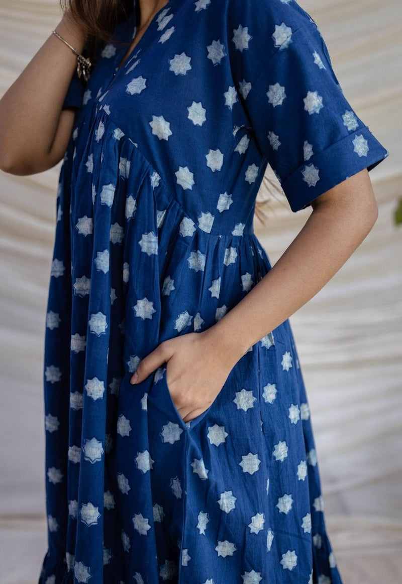 Nyla Indigo Dabu Cotton A Line Dress