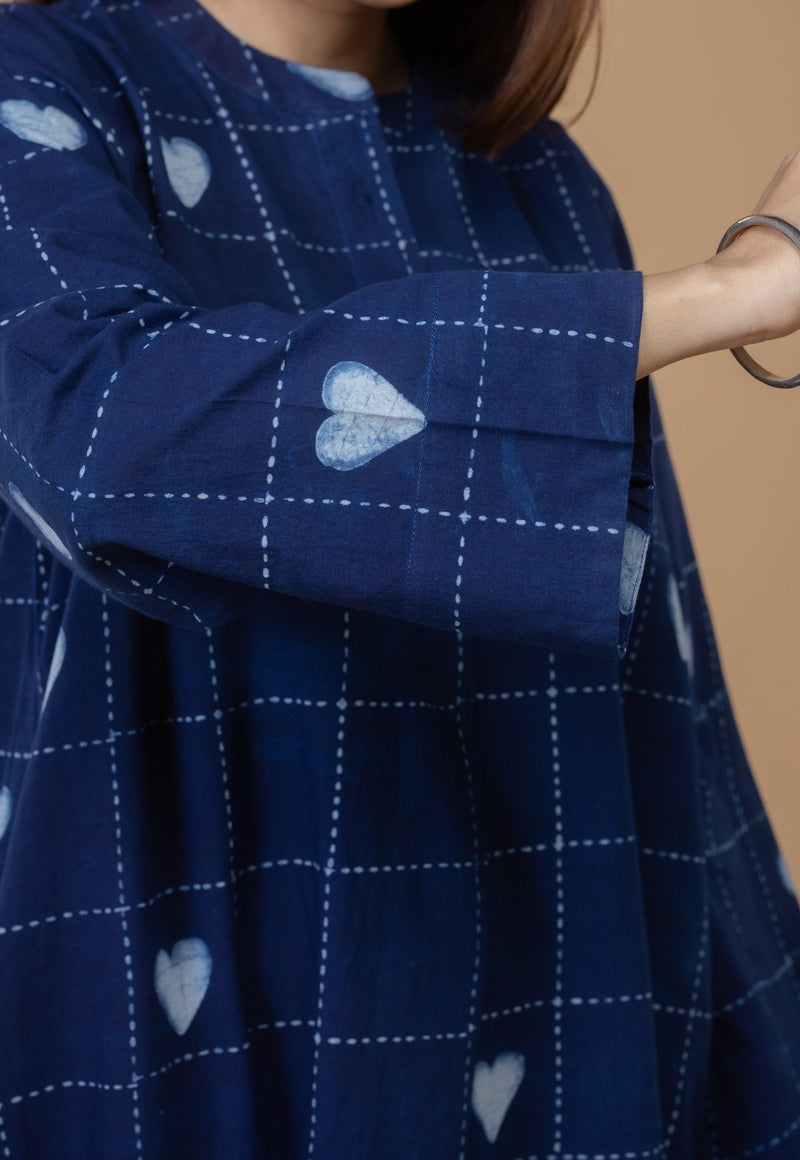 Ayaat Blue Dabu Cotton Straight Co-Ord Set