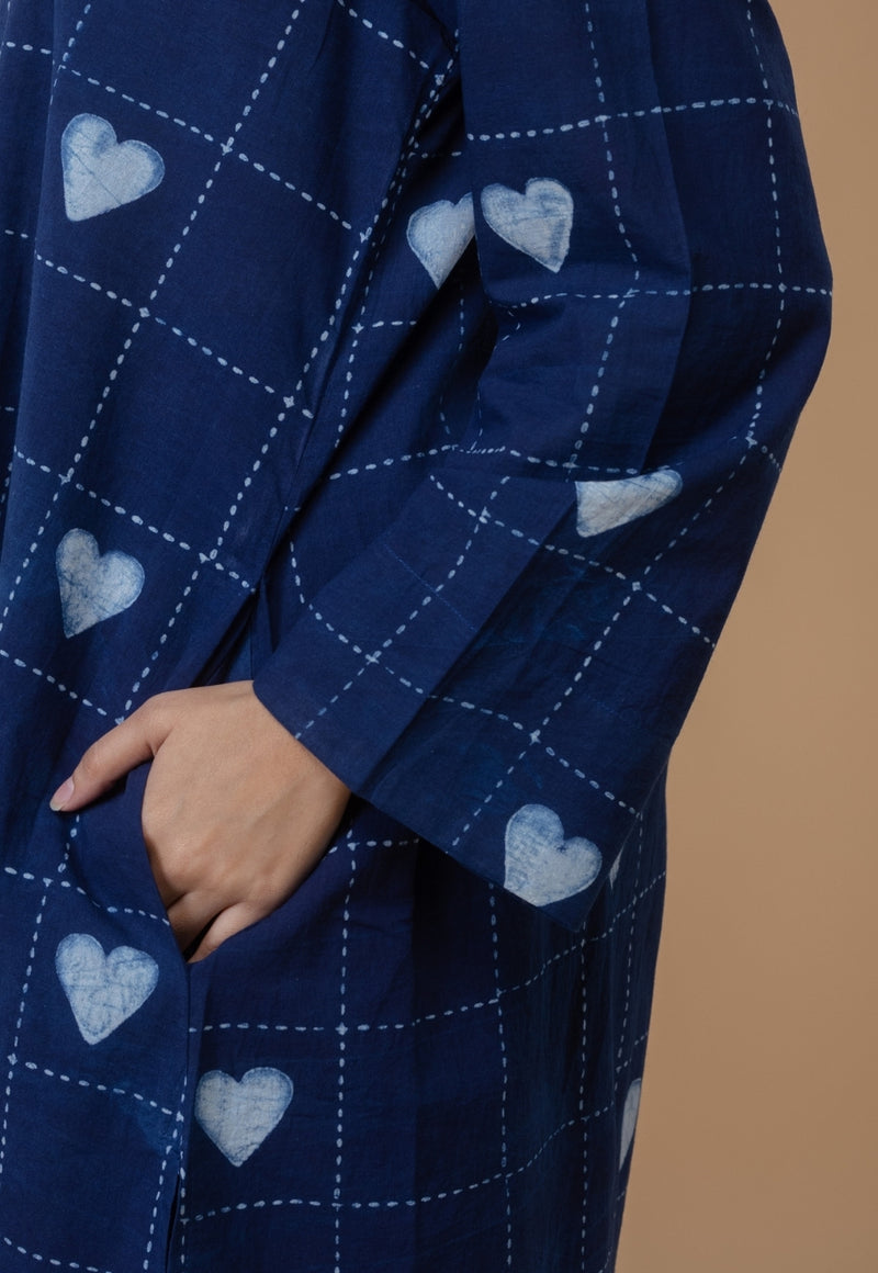 Ayaat Blue Dabu Cotton Straight Co-Ord Set